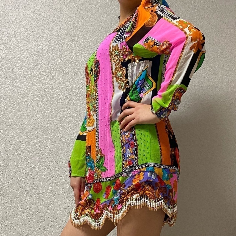 DIANE‎ Freis Vintage 100% Silk Beaded Chinese Dynasty Cocktail !RARE!
